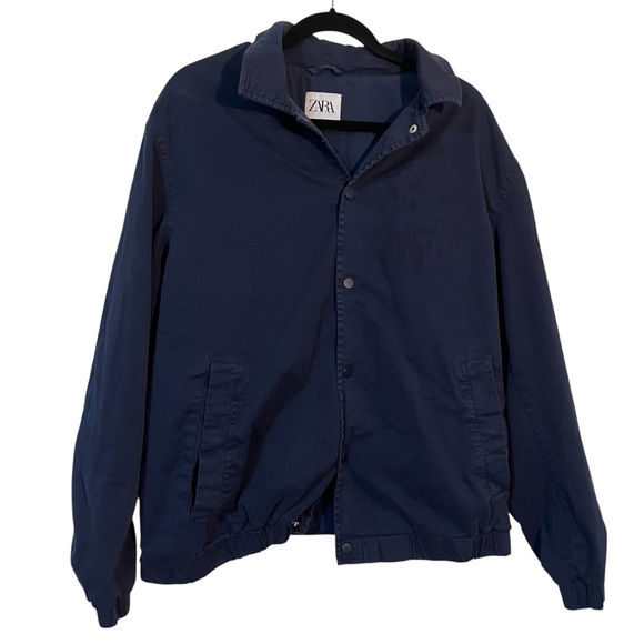 Zara Men's Timeless Canvas Jacket Snap Button Heavyweight Size XL Shacket Navy - Picture 1 of 7